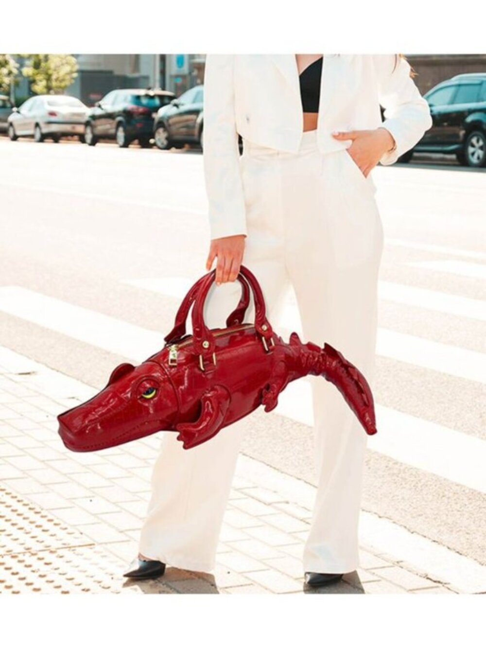 Tigerstars Red Crocodile Shape Top Hand Handbag